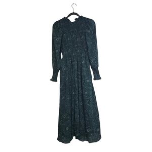 Madewell Crinkle Georgette Lucie Tie-Back Midi Dress in Woodland Floral Green Pr